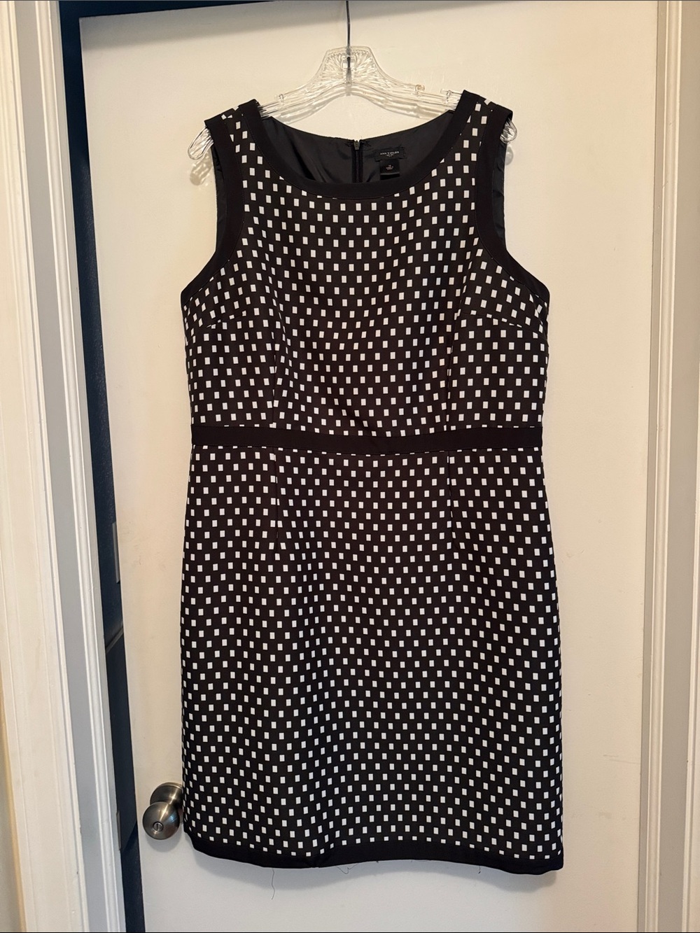 Ann Taylor Factory Black and White Sleeveless Square-Print Sheath Dress